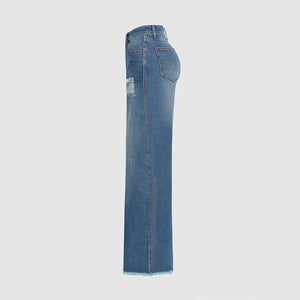 Raw Hem Ripped Loose Wide - leg Flared Jeans - MISSCLAUS