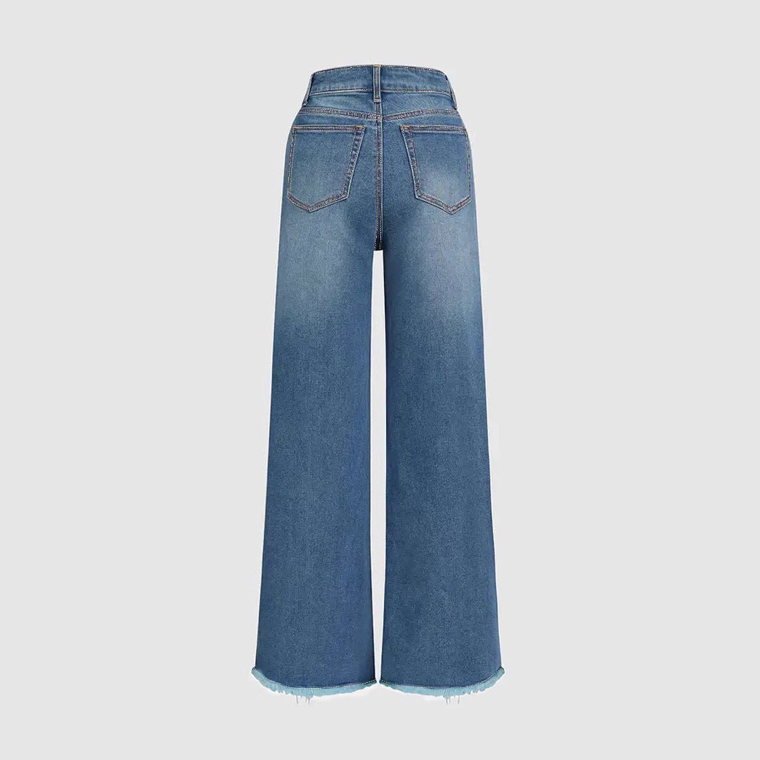 Raw Hem Ripped Loose Wide - leg Flared Jeans - MISSCLAUS