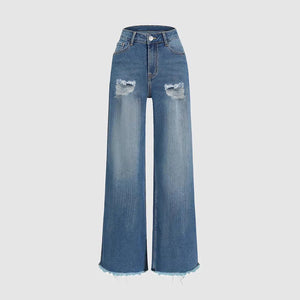 Raw Hem Ripped Loose Wide - leg Flared Jeans - MISSCLAUS