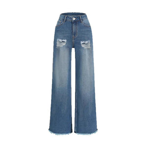 Raw Hem Ripped Loose Wide - leg Flared Jeans - MISSCLAUS