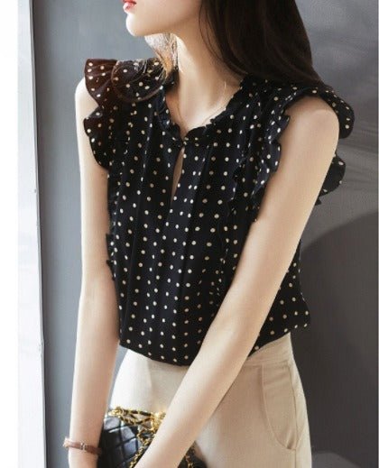 Sleeveless Ruffled Floral Women&#39;s Loose Sweet Chiffon Printed Top - MISSCLAUS