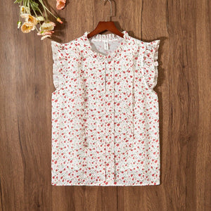 Sleeveless Ruffled Floral Women's Loose Sweet Chiffon Printed Top - MISSCLAUS