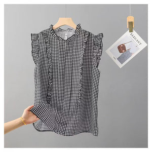 Sleeveless Ruffled Floral Women's Loose Sweet Chiffon Printed Top - MISSCLAUS