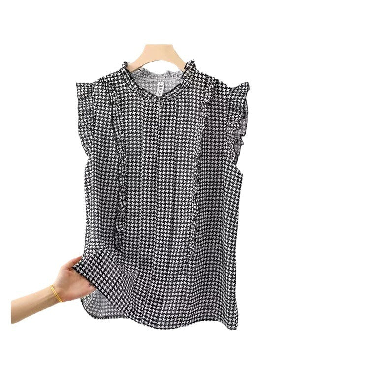 Sleeveless Ruffled Floral Women&#39;s Loose Sweet Chiffon Printed Top - MISSCLAUS