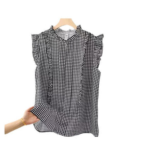 Sleeveless Ruffled Floral Women's Loose Sweet Chiffon Printed Top - MISSCLAUS