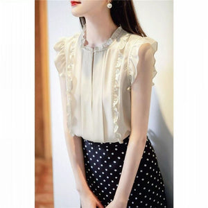 Sleeveless Ruffled Floral Women's Loose Sweet Chiffon Printed Top - MISSCLAUS