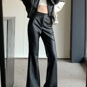 Slim Fit Leather Bootcut Trousers Slimming High Waist Casual Leather Pants - MISSCLAUS