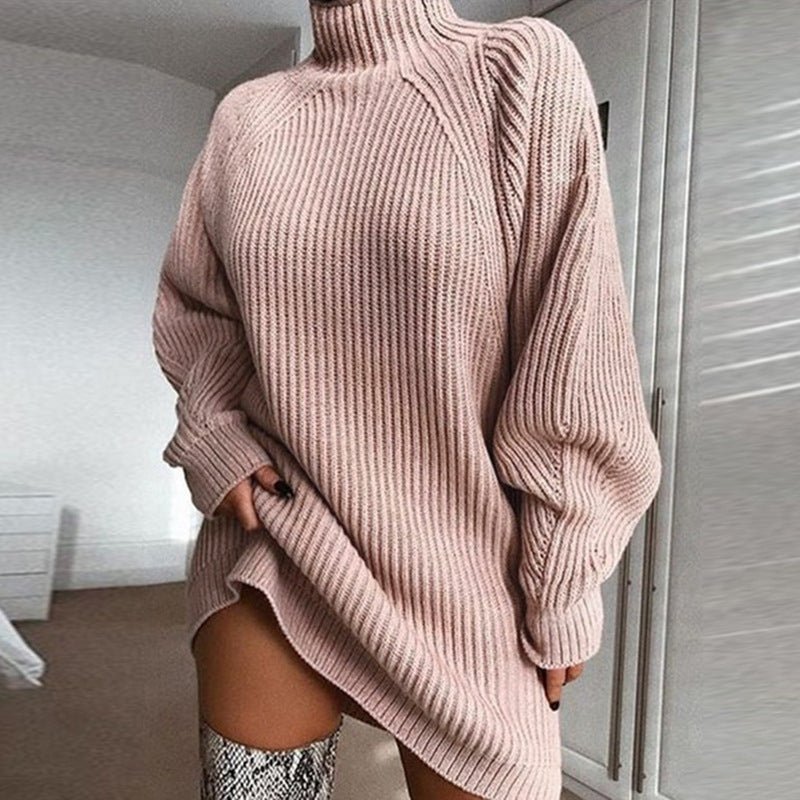 Solid Turtleneck Long Sweater Winter Warm Women Sweater Dress - MISSCLAUS