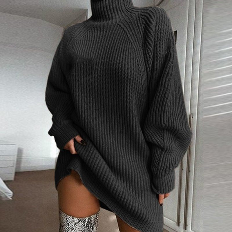 Solid Turtleneck Long Sweater Winter Warm Women Sweater Dress - MISSCLAUS
