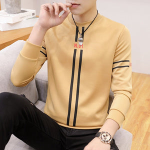 Spring and Autumn New mens printed long - sleeved T-shirt teen round neck bottom top fashion casual mens clothing - MISSCLAUS