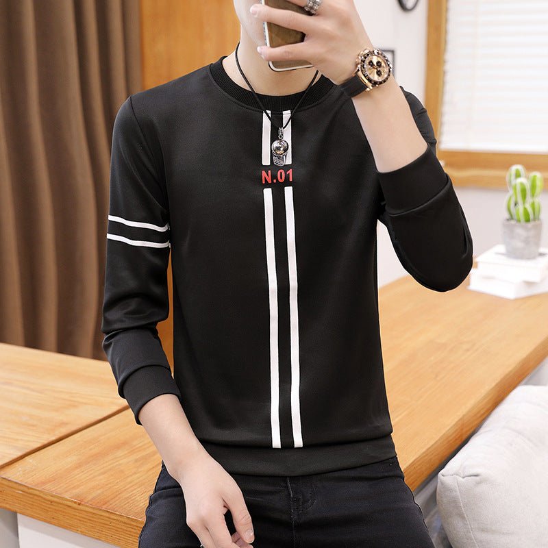 Spring and Autumn New mens printed long - sleeved T-shirt teen round neck bottom top fashion casual mens clothing - MISSCLAUS