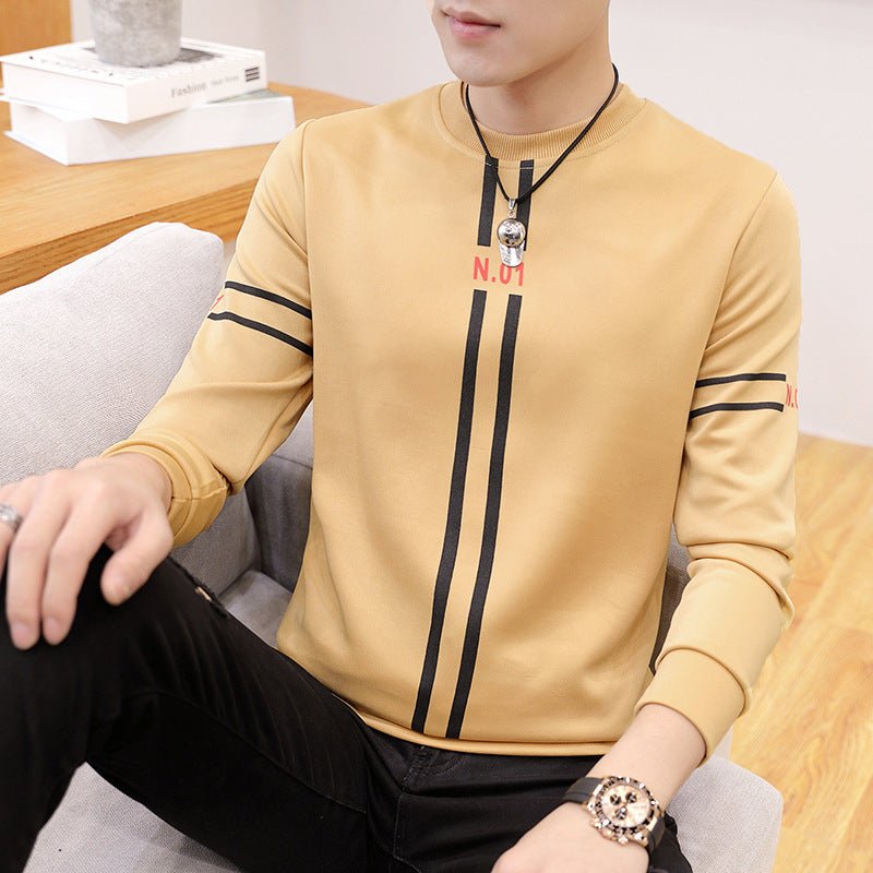 Spring and Autumn New mens printed long - sleeved T-shirt teen round neck bottom top fashion casual mens clothing - MISSCLAUS