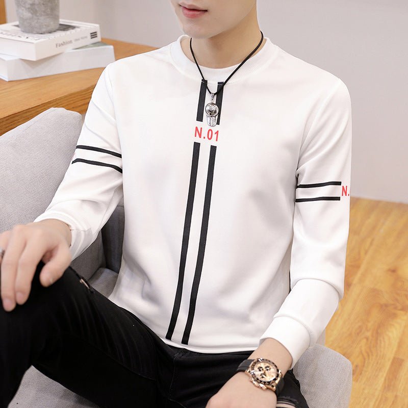Spring and Autumn New mens printed long - sleeved T-shirt teen round neck bottom top fashion casual mens clothing - MISSCLAUS