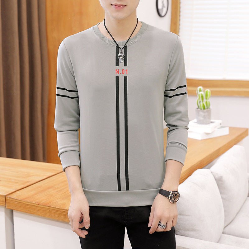 Spring and Autumn New mens printed long - sleeved T-shirt teen round neck bottom top fashion casual mens clothing - MISSCLAUS
