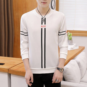 Spring and Autumn New mens printed long - sleeved T-shirt teen round neck bottom top fashion casual mens clothing - MISSCLAUS
