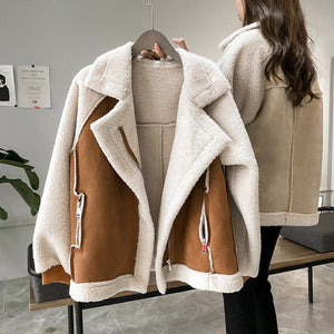 Suede Jacket Women Short Lamb Velvet Motorcycle Jacket - MISSCLAUS