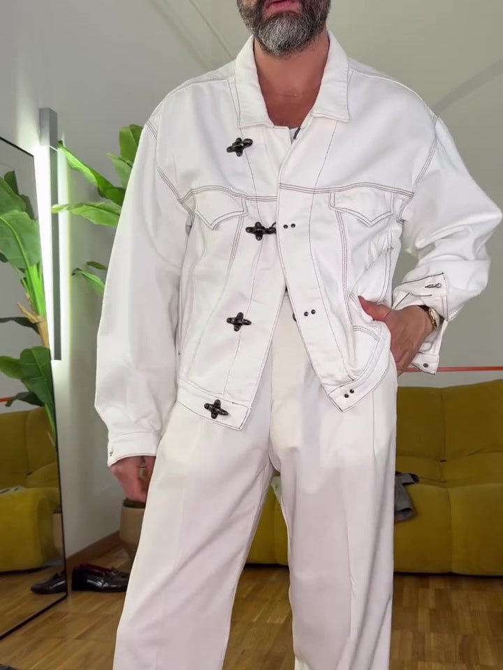 White Buttoned Long - sleeved Denim Jacket - MISSCLAUS