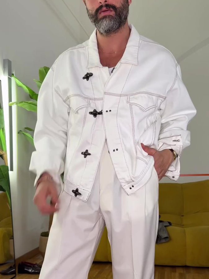 White Buttoned Long - sleeved Denim Jacket - MISSCLAUS