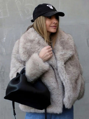 Winter Plush Coat Fashion Thicken Lapel Outwear Casual Long Sleeve Tops Womens Clothing - MISSCLAUS