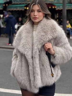 Winter Plush Coat Fashion Thicken Lapel Outwear Casual Long Sleeve Tops Womens Clothing - MISSCLAUS