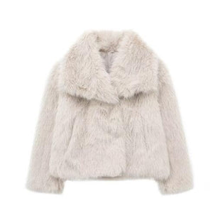 Winter Plush Coat Fashion Thicken Lapel Outwear Casual Long Sleeve Tops Womens Clothing - MISSCLAUS