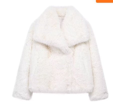 Winter Plush Coat Fashion Thicken Lapel Outwear Casual Long Sleeve Tops Womens Clothing - MISSCLAUS