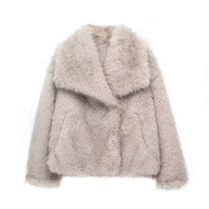 Winter Plush Coat Fashion Thicken Lapel Outwear Casual Long Sleeve Tops Womens Clothing - MISSCLAUS