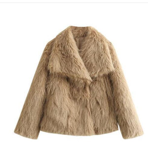 Winter Plush Coat Fashion Thicken Lapel Outwear Casual Long Sleeve Tops Womens Clothing - MISSCLAUS