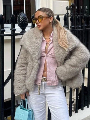 Winter Plush Coat Fashion Thicken Lapel Outwear Casual Long Sleeve Tops Womens Clothing - MISSCLAUS