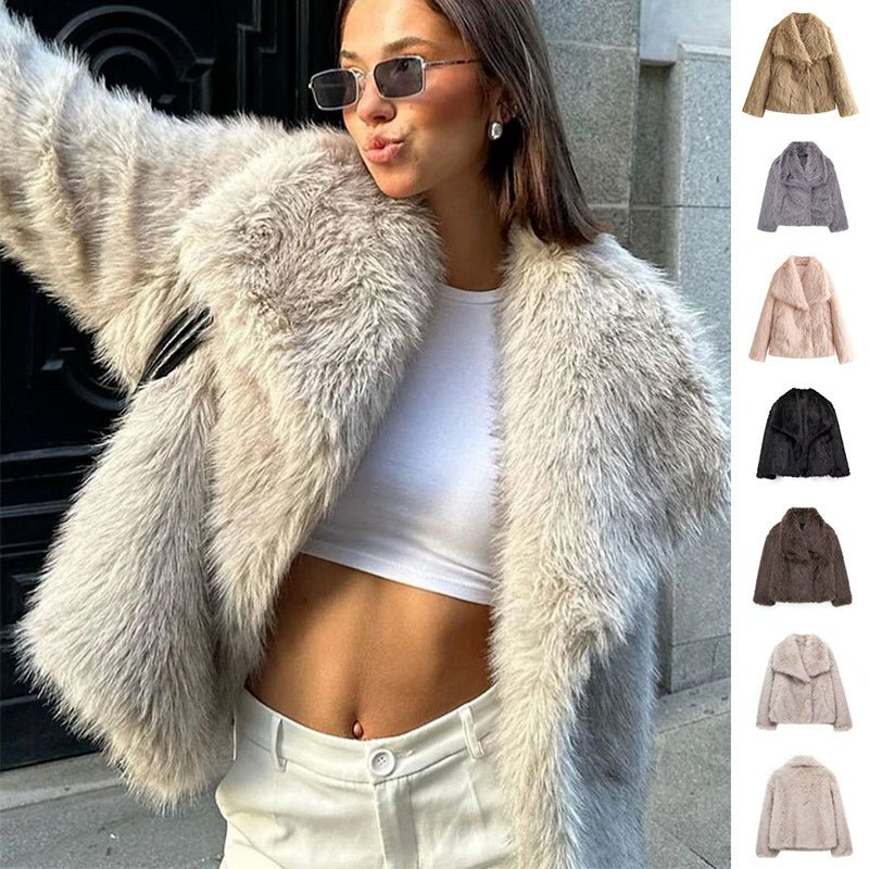 Winter Plush Coat Fashion Thicken Lapel Outwear Casual Long Sleeve Tops Womens Clothing - MISSCLAUS