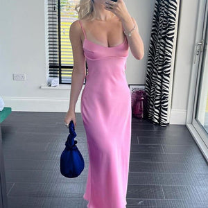 Women Camis Satin Long Dresses Elegant Sleeveless Slip Holiday Party Dresses Sexy Casual Backless Summer Dresses - MISSCLAUS
