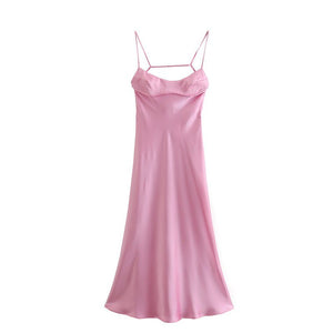 Women Camis Satin Long Dresses Elegant Sleeveless Slip Holiday Party Dresses Sexy Casual Backless Summer Dresses - MISSCLAUS