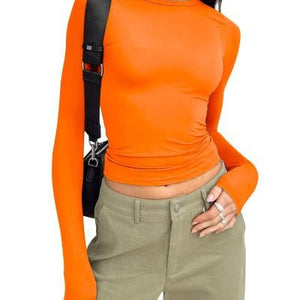 Women's Clothing Fashion Slim Long - sleeved Pullovers Tops Solid Causal Fit Shirts - MISSCLAUS