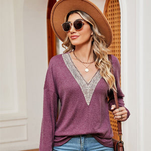 Women's Fashion Color Contrast Loose - fitting T-shirt Top - MISSCLAUS