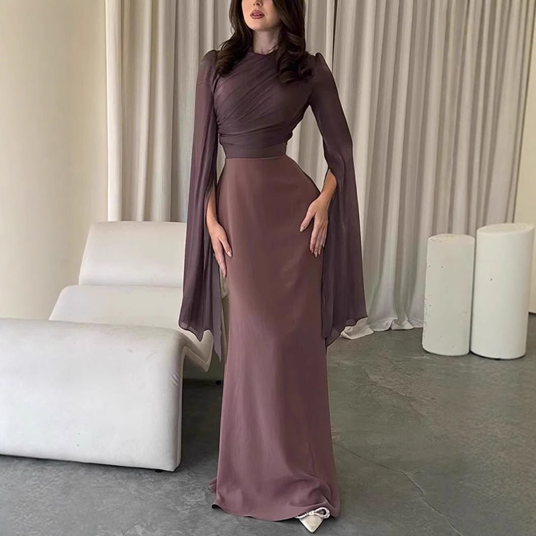 Women&#39;s Fashion Temperament Crew Neck Slim Fit Dress - MISSCLAUS