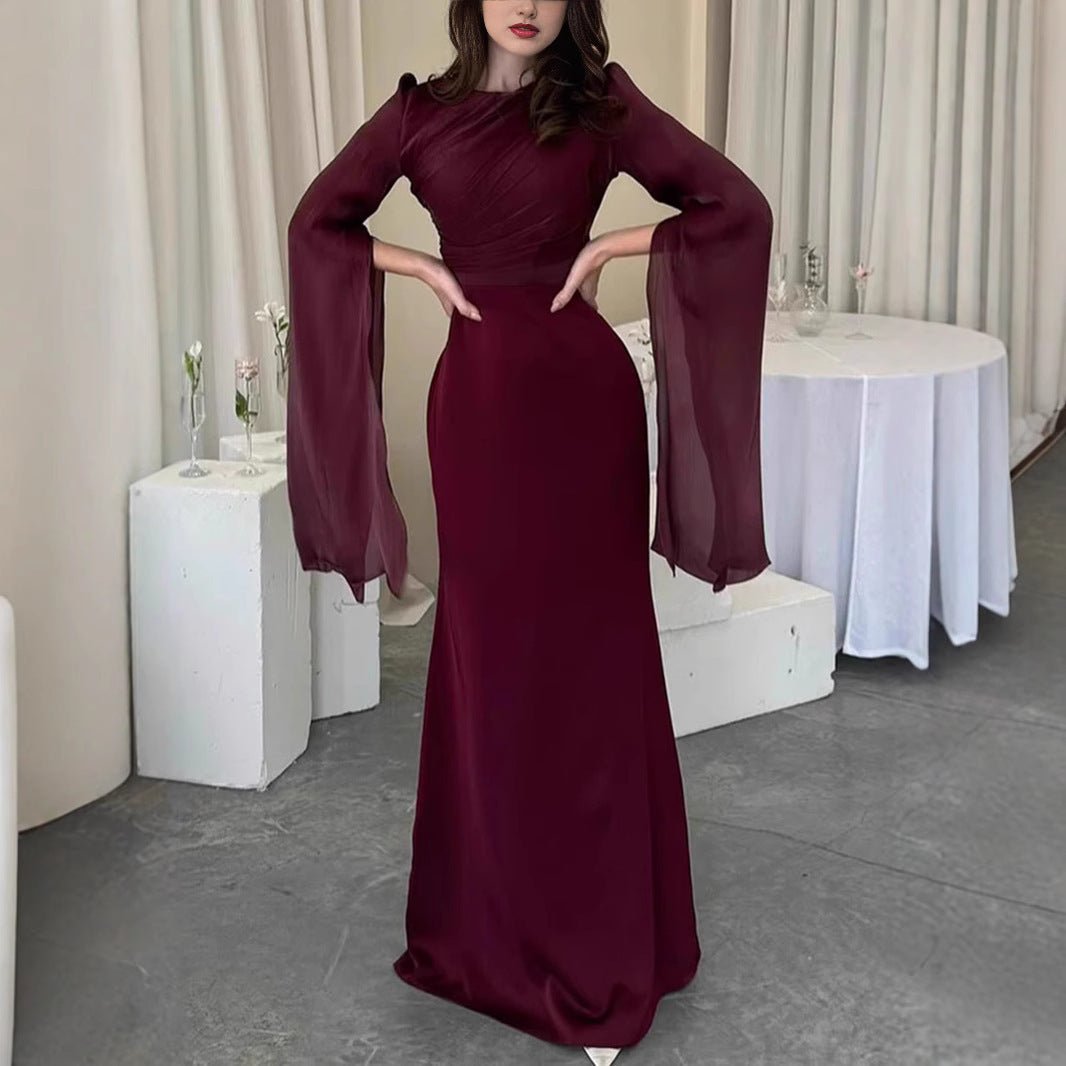 Women&#39;s Fashion Temperament Crew Neck Slim Fit Dress - MISSCLAUS