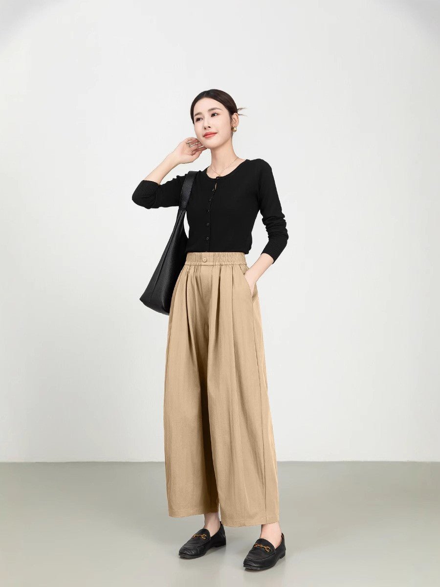 Women&#39;s Fine Twill Sandcard Elastic Waist Casual Pants - MISSCLAUS