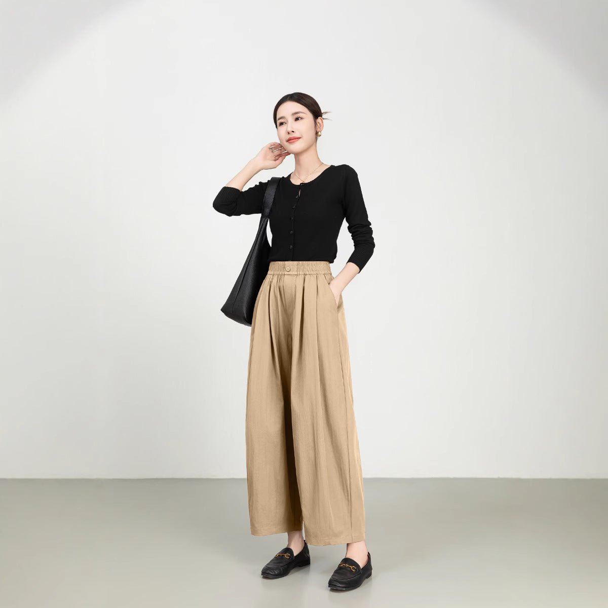 Women&#39;s Fine Twill Sandcard Elastic Waist Casual Pants - MISSCLAUS