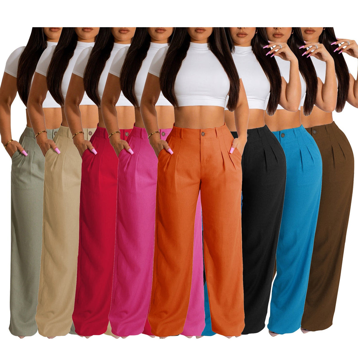 Women&#39;s Linen Cotton Casual Breathable Straight Trousers - MISSCLAUS