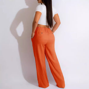 Women's Linen Cotton Casual Breathable Straight Trousers - MISSCLAUS