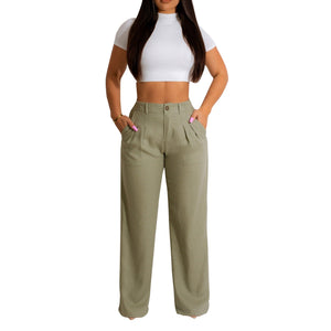 Women's Linen Cotton Casual Breathable Straight Trousers - MISSCLAUS