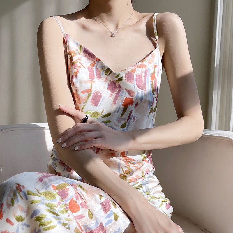 Women&#39;s V - neck Mid - length Satin Sling Dress - MISSCLAUS