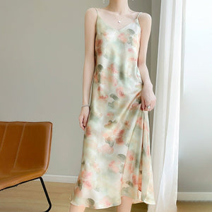 Women's V - neck Mid - length Satin Sling Dress - MISSCLAUS